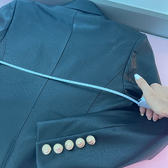 VEGAN LEATHER BUTTON BLAZER JACKET - Picture 11 of 16